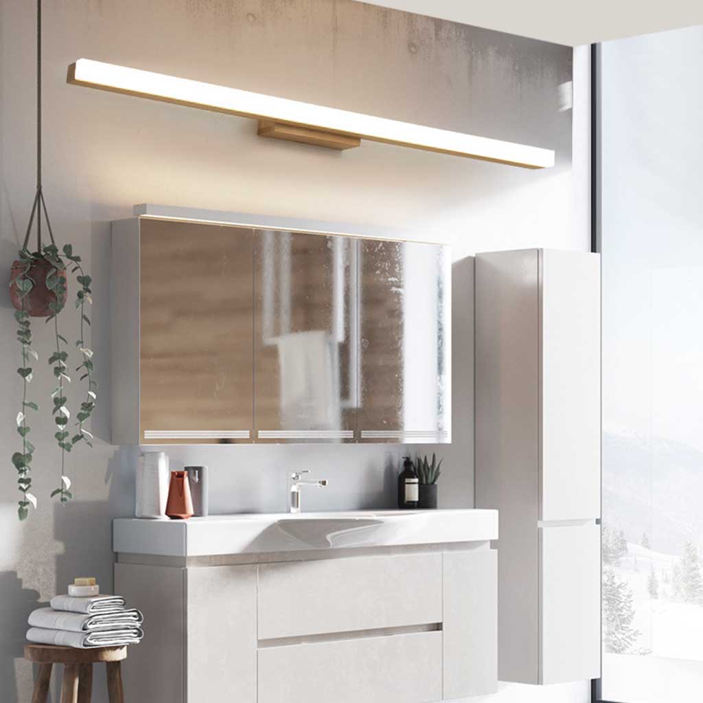 Houten Wandlamp LED Badkamerspiegel Schakelaar 3 Lichtkleuren 40cm 60cm 80cm Rubberhout Scandinavisch | Sansoti
