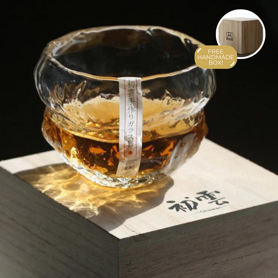 Verre à whisky japonais avec design traditionnel mochi 240ml, verre résistant à la chaleur, fait main, dessert, cadeau, ensemble de verres à whisky de luxe, emballage en bois | Sansoti