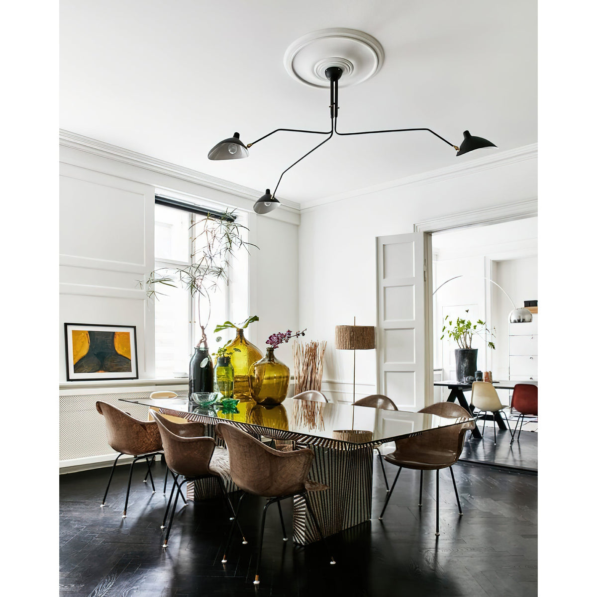 Adjustable Multi-Arm Spider Ceiling Lamp Industrial Design Brass Details Black White Scandinavian Modern | Sansoti