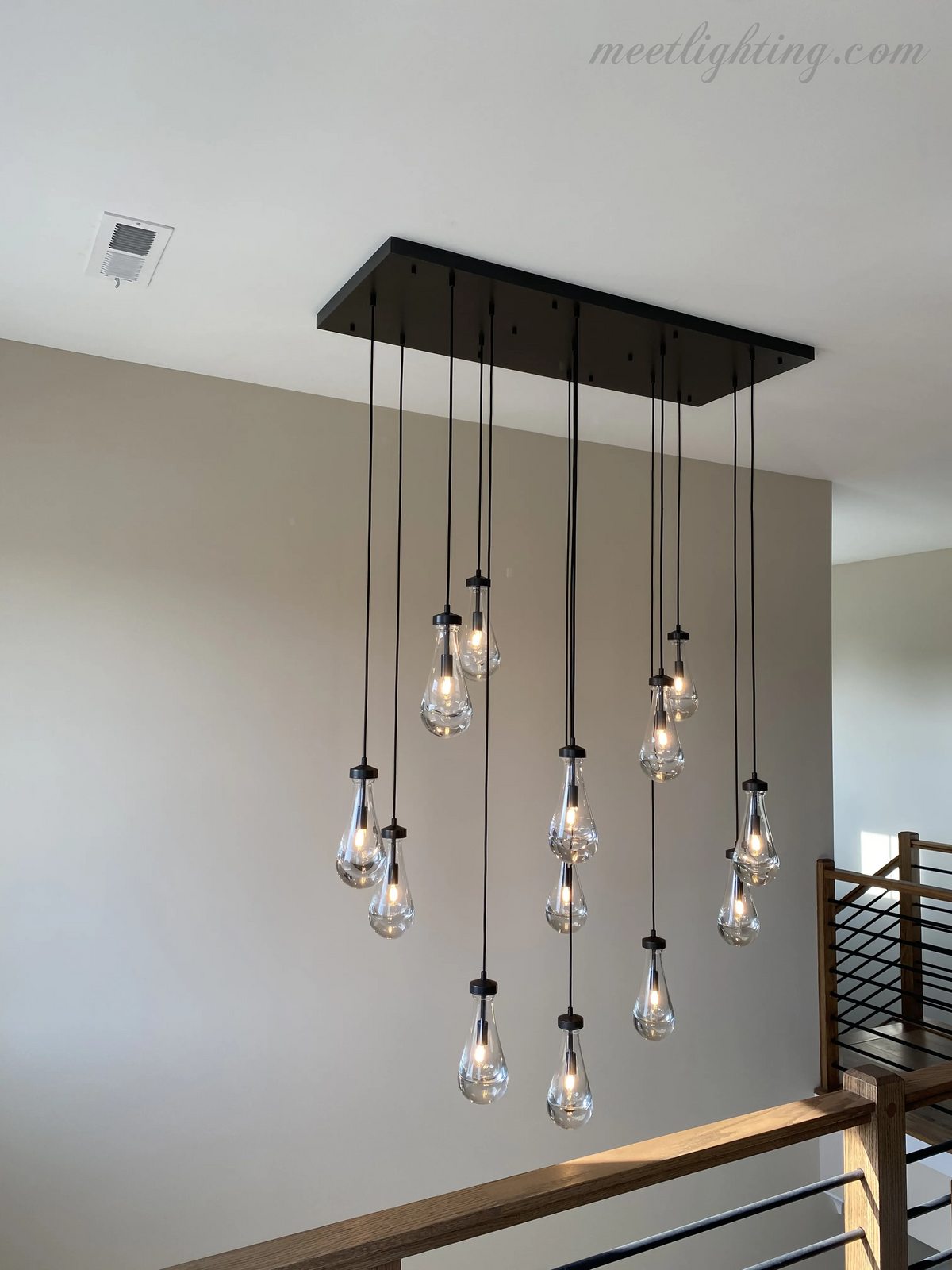 Rectangular Chandelier with Teardrop-Shaped Glass Pendants Brass Black Nickel for Dining Room and Living Room | Sansoti