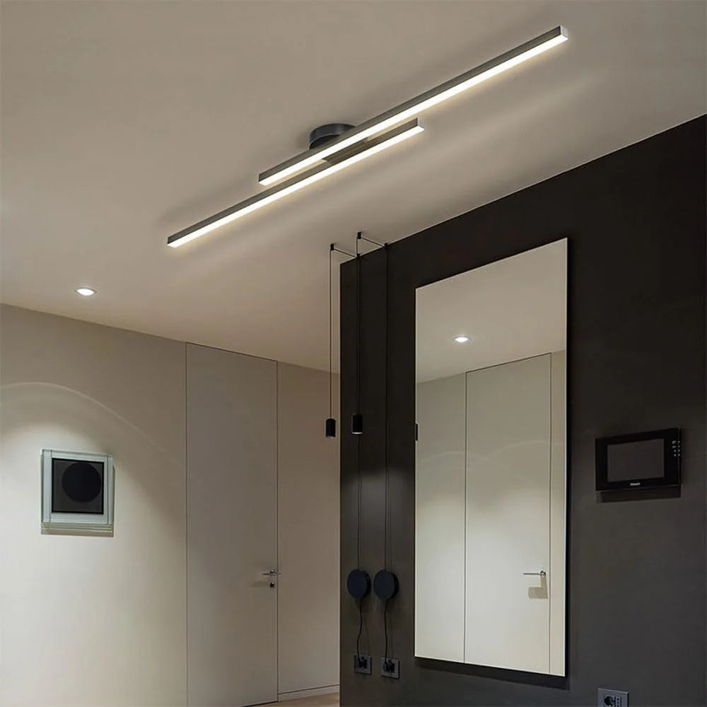 Längliche LED-Deckenleuchte Aluminium Dimmbar Modern 60cm 90cm 120cm Schwarz Weiß Gold | Sansoti