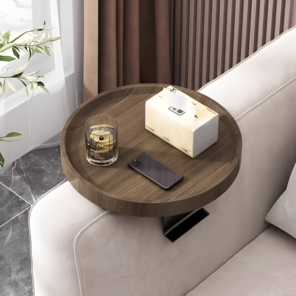 Round Side Table for Sofa Armrest - Folding Table for Snacks and Drinks | Sansoti