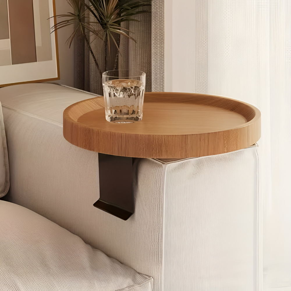 Table d'appoint ronde pour accoudoir de canapé - Table pliante pour snacks et boissons | Sansoti