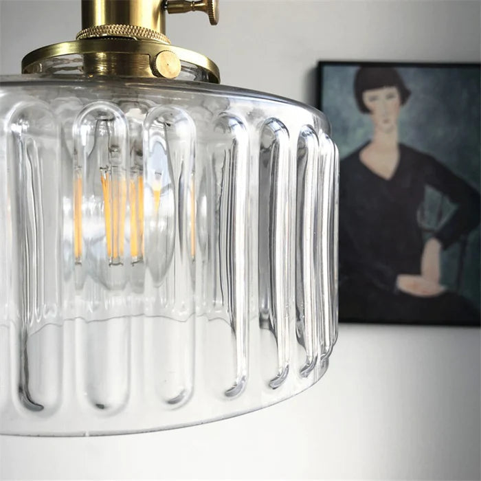Groene Transparante Glazen Hanglamp Met Ribbelstructuur En Messing Fitting Vintage E27 Plafondlamp Voor Eetkamer Woonkamer En Keuken | Sansoti