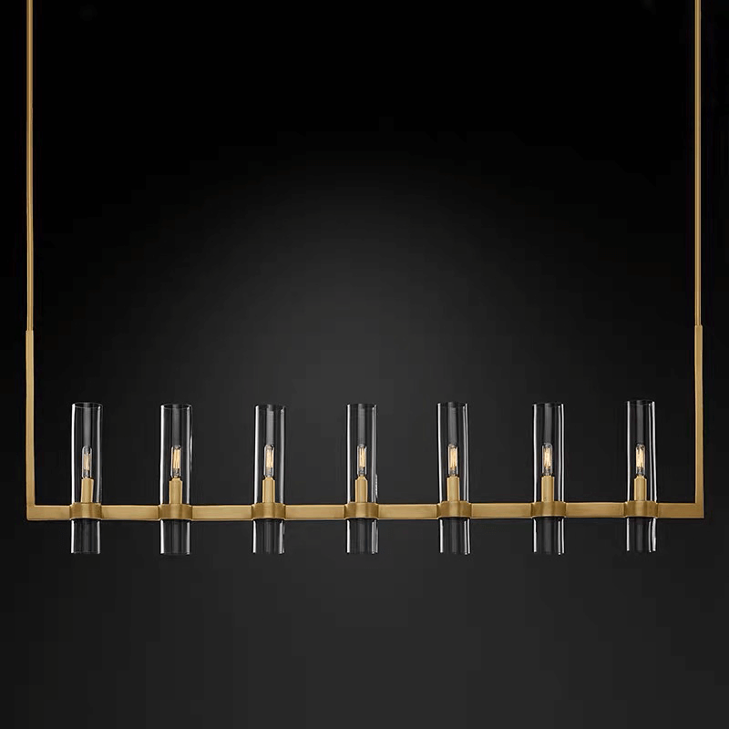 Lustre moderne pour table à manger avec abat-jours cylindriques en verre – Suspension en laiton – Éclairage d’ambiance pour salon salle à manger îlot cuisine | Sansoti