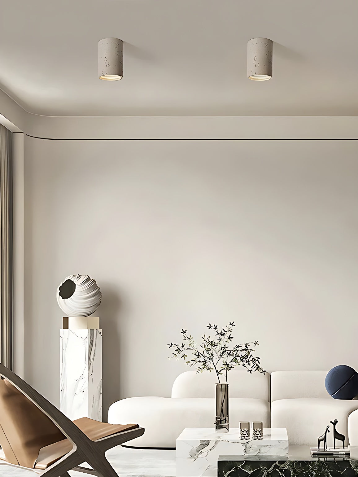 Cylindrical Travertine Ceiling Lamp – LED Lighting for Modern Interiors | Sansoti