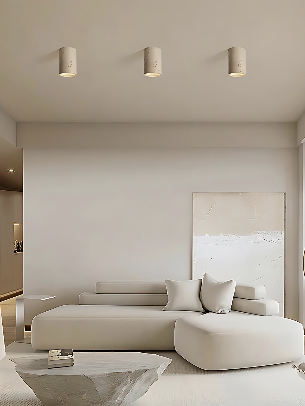 Cylindrical Travertine Ceiling Lamp – LED Lighting for Modern Interiors | Sansoti