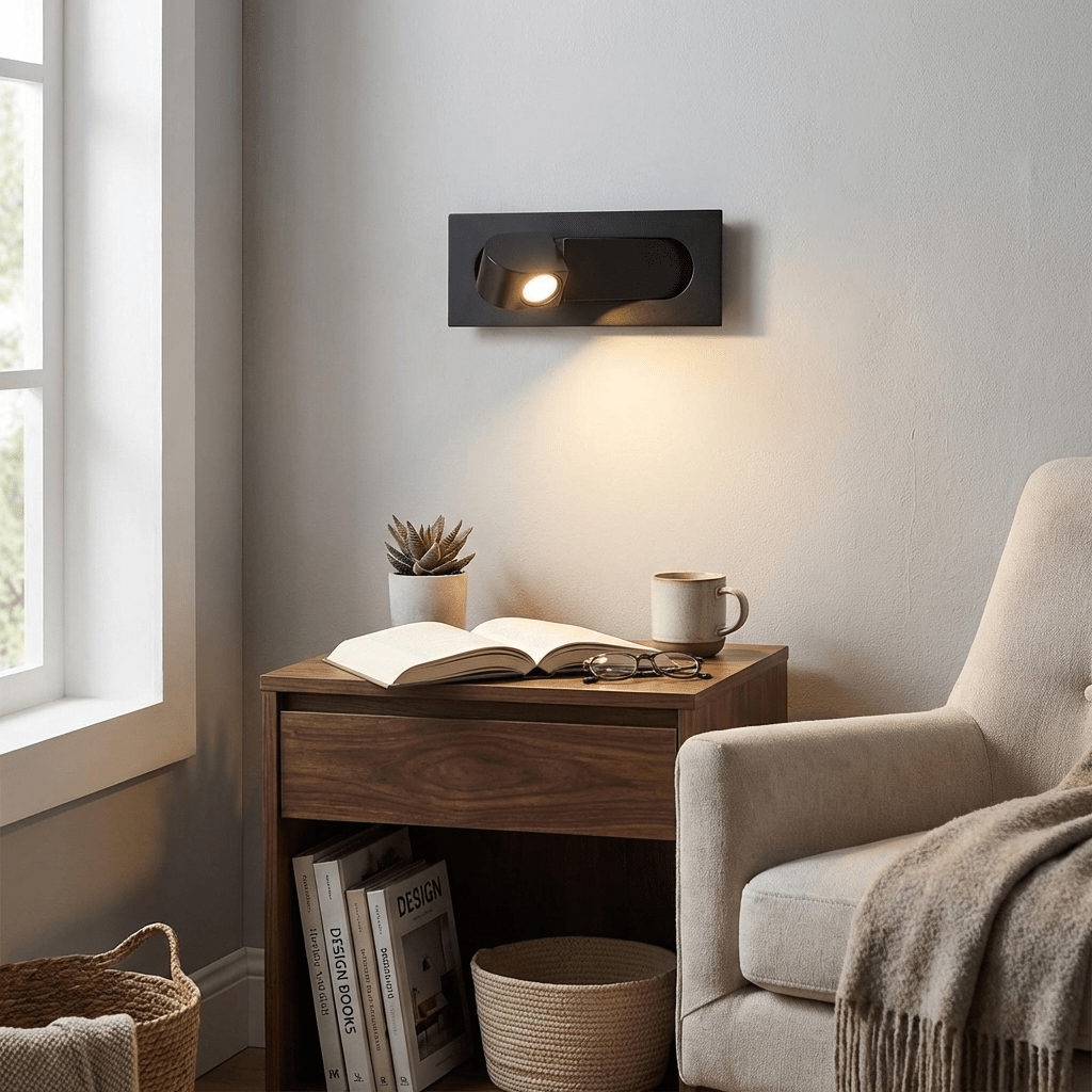 LED wall light with hidden switch – press to turn on, press to turn off – adjustable head for reading light beside the bed | Sansoti