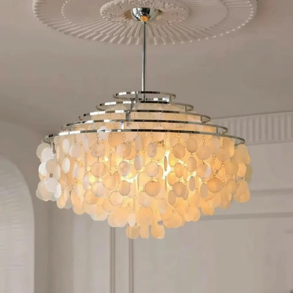 Round Shell Chandelier Gold Silver LED Living Room Dining Room Bedroom Hotel Lobby Stairwell Parlor | Sansoti