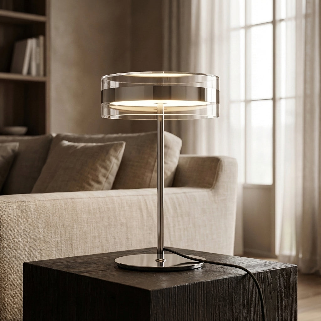 Table Lamp Glass Cylinder Metal Chrome LED Ø20cm 40cm Living Room Bedroom Desk Lamp Modern Minimalist Ambient Lighting | Sansoti