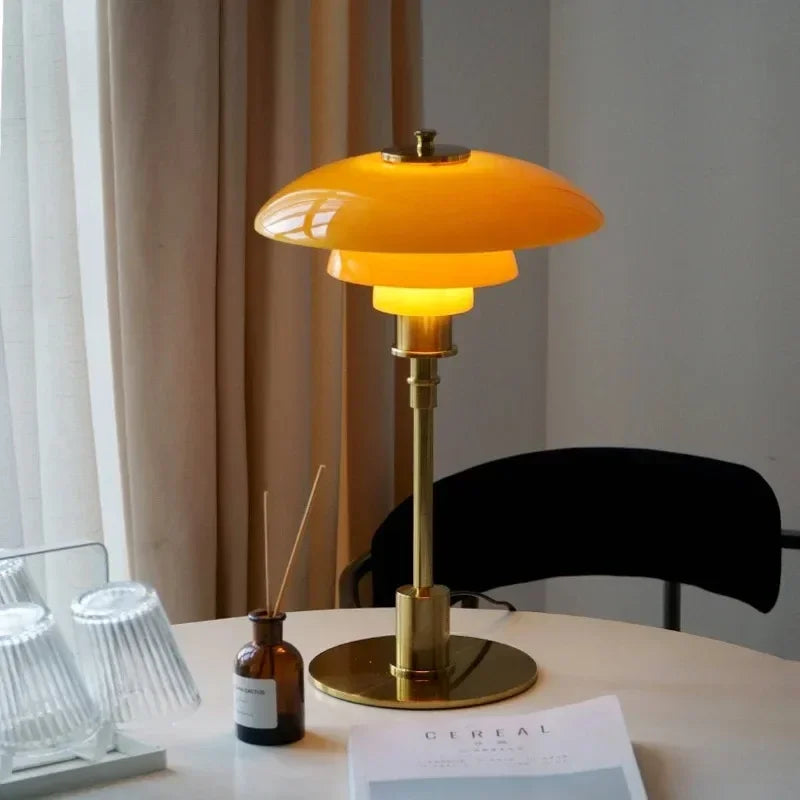 Scandinavian glass table lamp with warm light and minimalist design | Sansoti