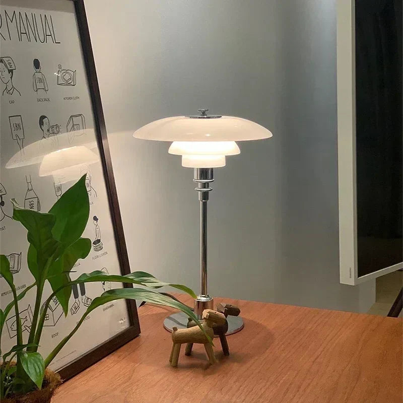 Scandinavian glass table lamp with warm light and minimalist design | Sansoti