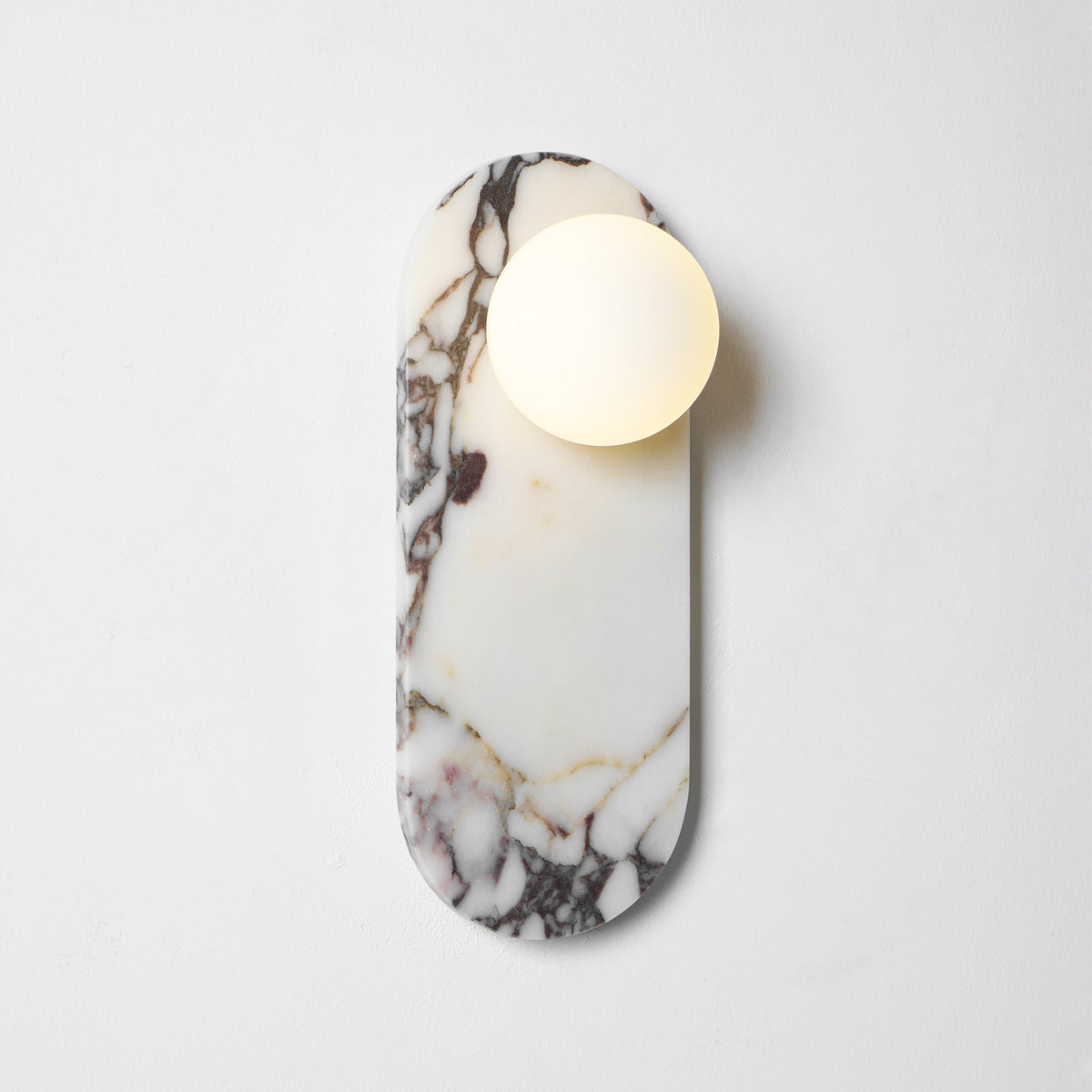 Design Wall Lamp of Bulgari Marble with Opal Glass Globe – Italian Mid-Century Wall Lighting for Living Room, Hall, and Bedroom | Sansoti