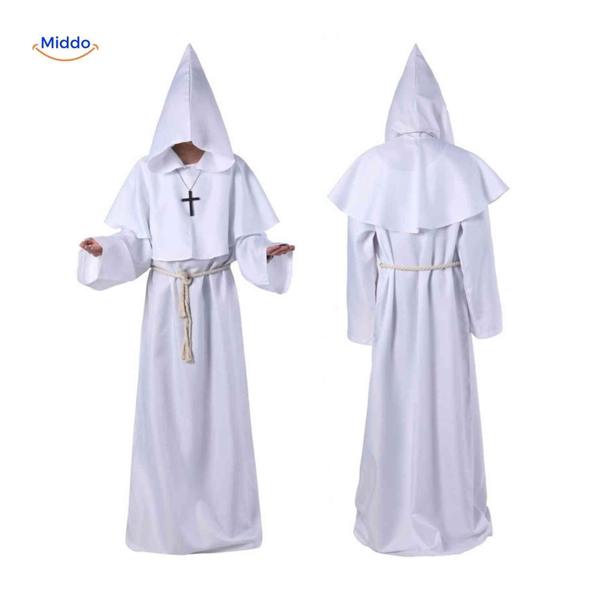 Monnik Kostuum met Capuchon Middeleeuws Gewaad Losvallend Katoenmix Polyester Spandex Touwriem Maat S tot XXL | Sansoti