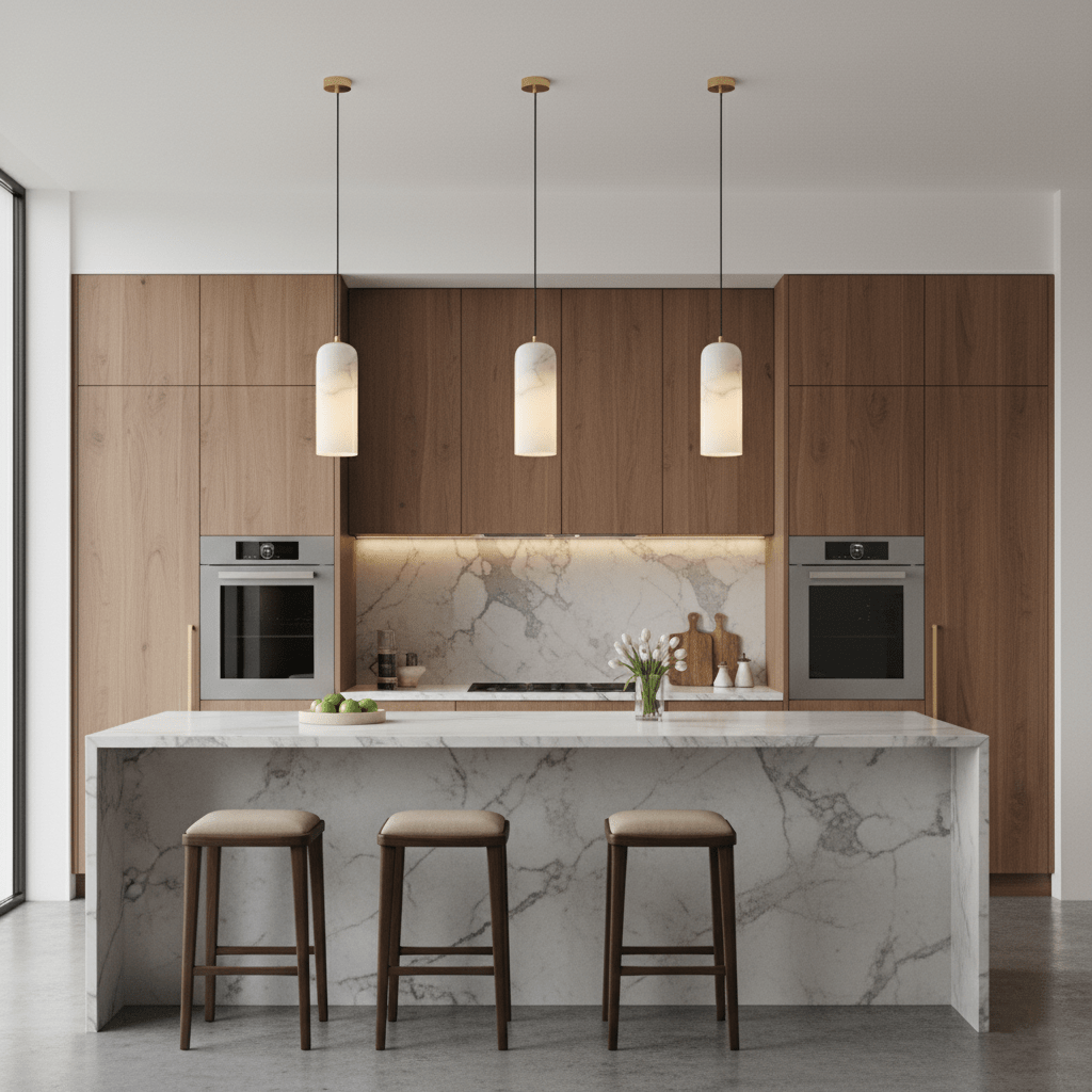 Alabaster Hängeleuchte mit Geflochtenem Kabel – Naturstein Beleuchtung von Einzelleuchte bis 21-Licht Cluster – Mid-Century Modern Stil Esszimmer Hängeleuchte mit E12/E14 Fassung | Sansoti