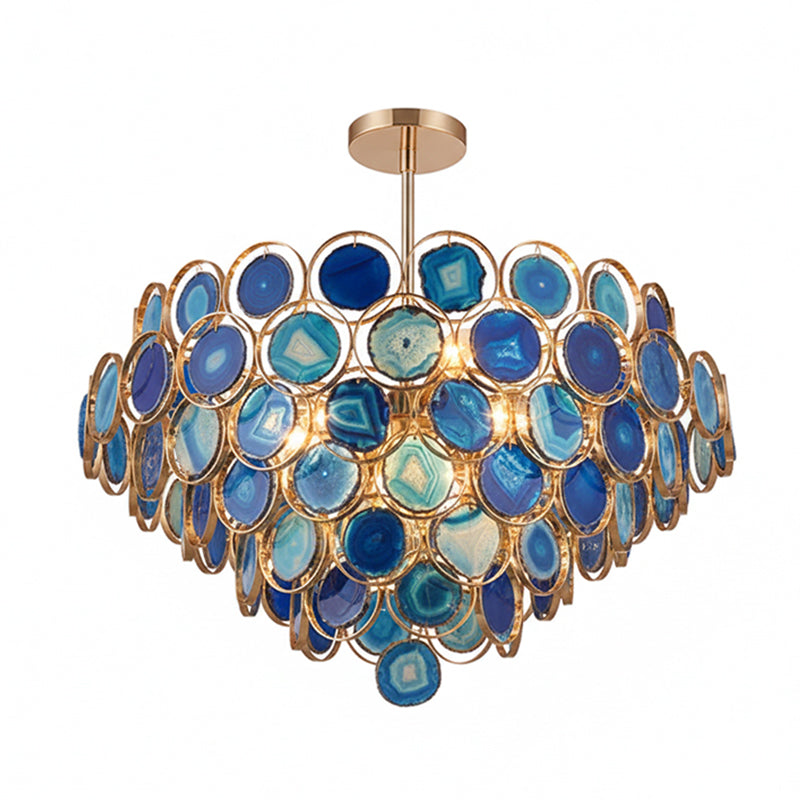 Lustre en agate – Suspension en pierre naturelle avec montage doré – Véritable agate brésilienne éclairée | Sansoti