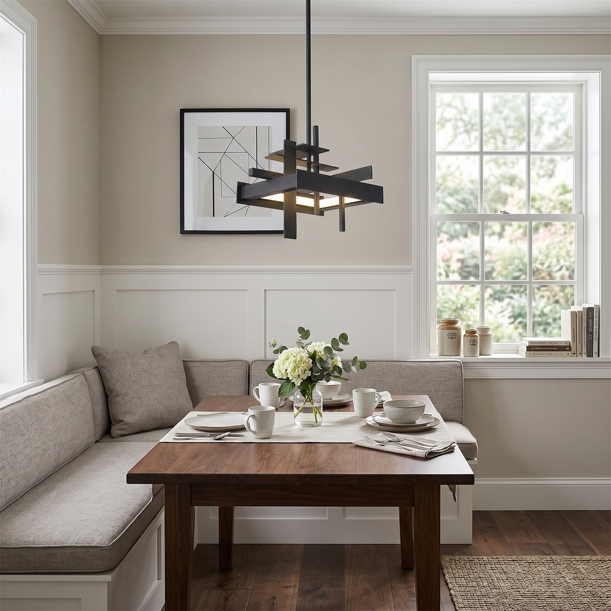 Planar Pendant Lamp Black Metal LED Integrated Modern Abstract Design Dining Table Lighting | Sansoti