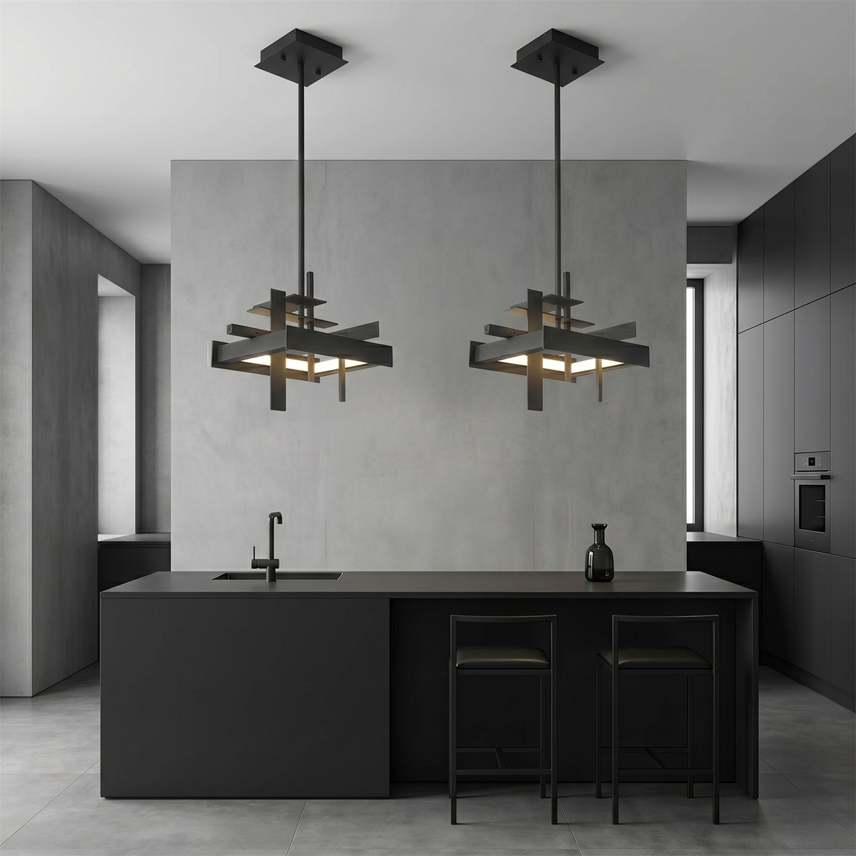 Planar Pendant Lamp Black Metal LED Integrated Modern Abstract Design Dining Table Lighting | Sansoti