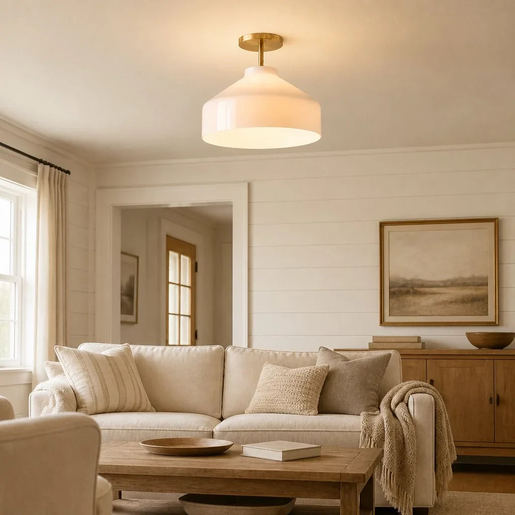 Minimalist Ceiling Lamp Matte Metal Scandinavian Design Beige Smokey Grey | Sansoti