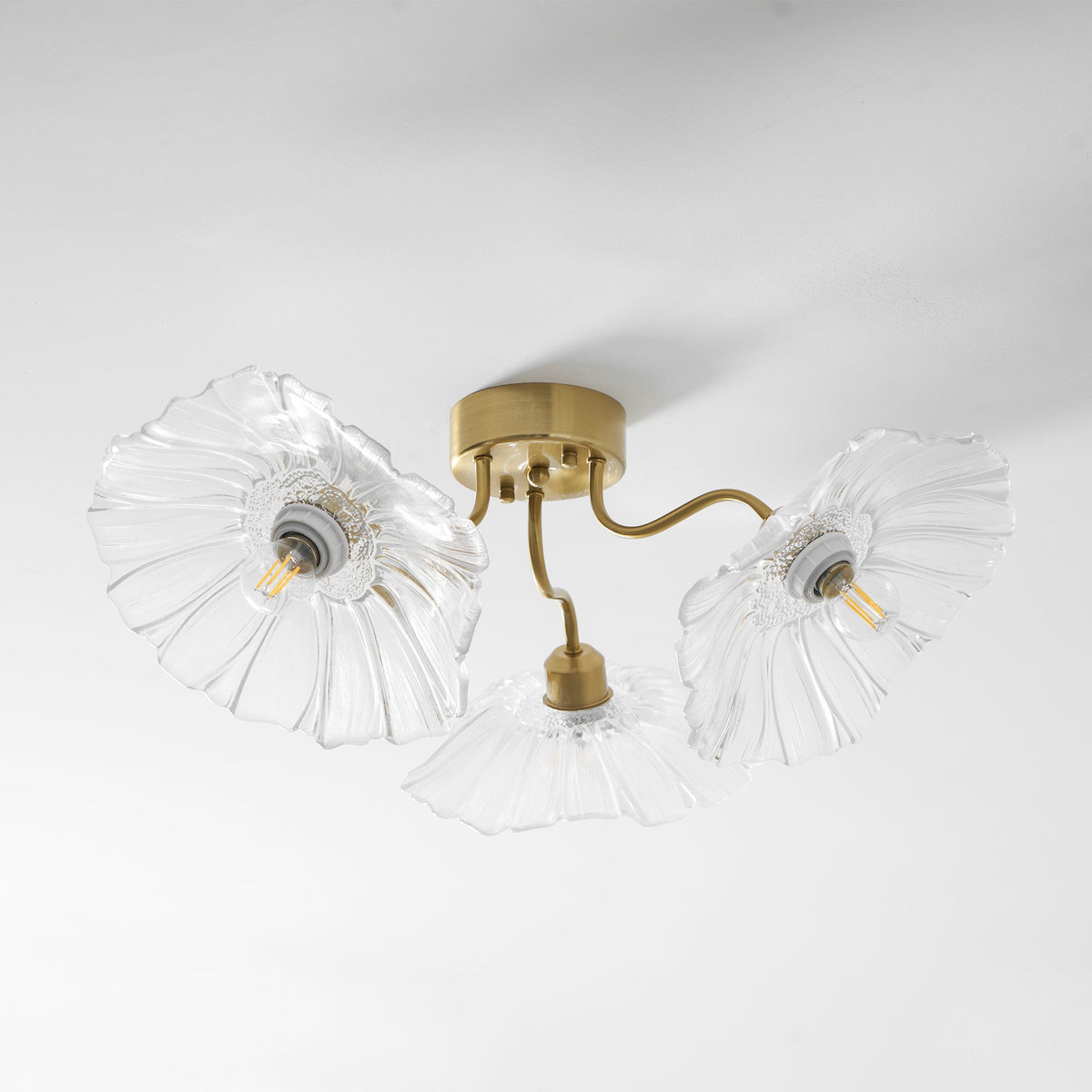 Glass Ceiling Lamp with Leaf Motif – 3, 5 or 6 Light Points – Golden Fixture with Clear or Pink Frosted Glass | Sansoti