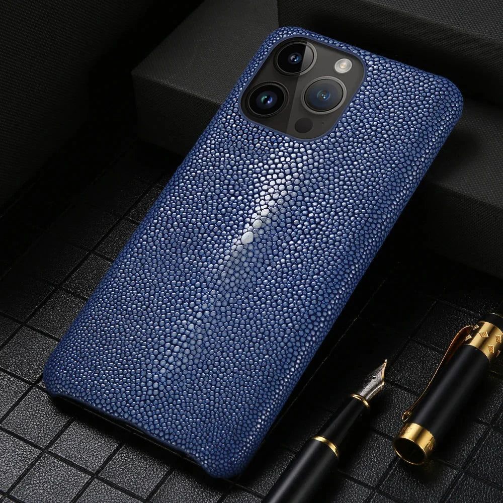 iPhone-Hülle aus Rochenleder, Echtleder, stoßfest, Schutz, luxuriöses Design, 11 bis 17 Pro Max Air-Modelle | Sansoti