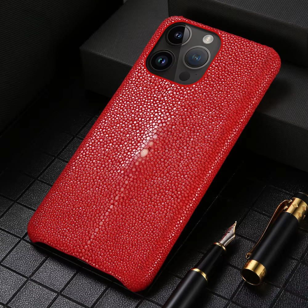 iPhone-Hülle aus Rochenleder, Echtleder, stoßfest, Schutz, luxuriöses Design, 11 bis 17 Pro Max Air-Modelle | Sansoti