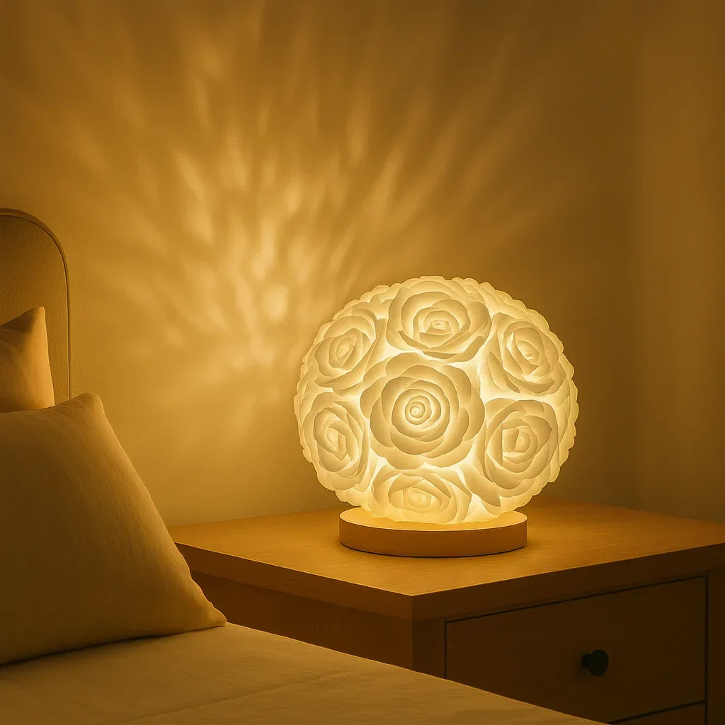Dekorative Rosenbeleuchtung mit warmem LED-Leuchten – Künstliche Blumen Tischlampe für stimmungsvolle Wohnräume | Sansoti