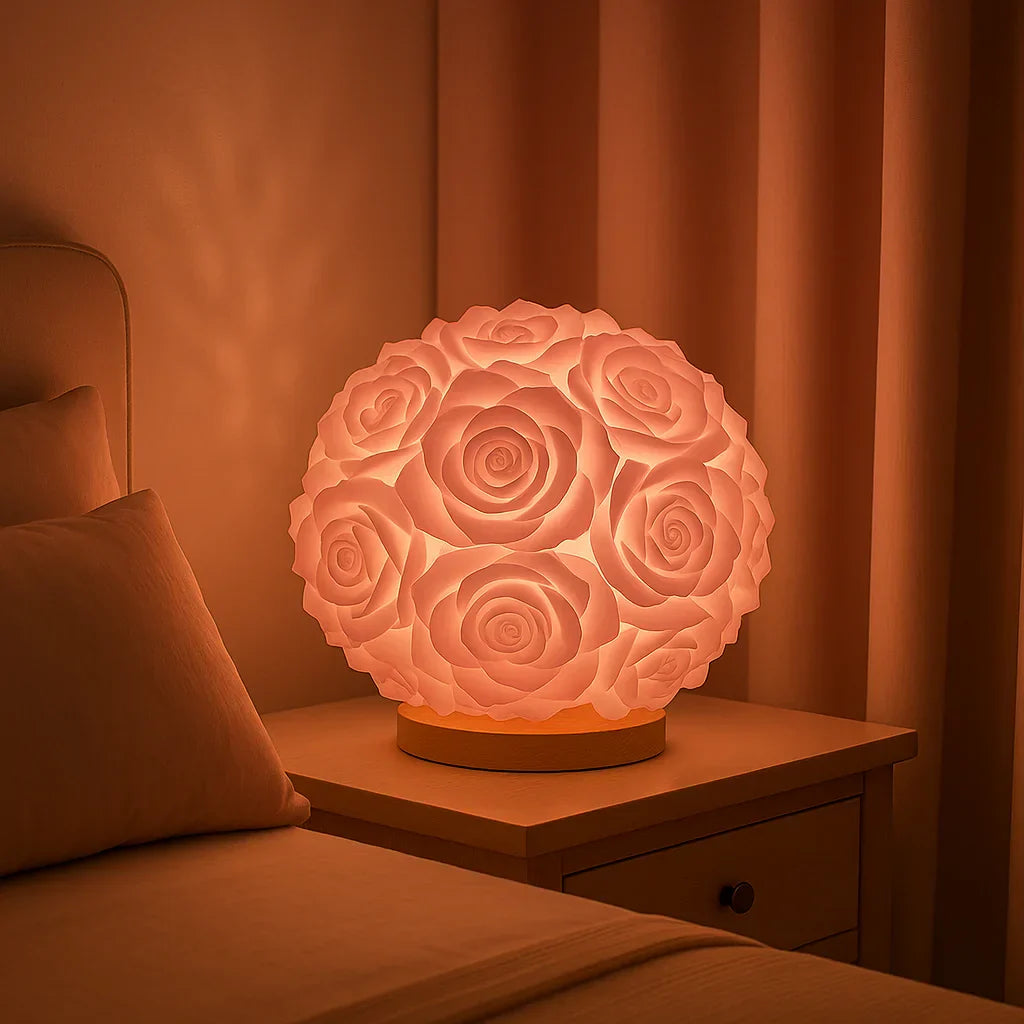 Dekorative Rosenbeleuchtung mit warmem LED-Leuchten – Künstliche Blumen Tischlampe für stimmungsvolle Wohnräume | Sansoti