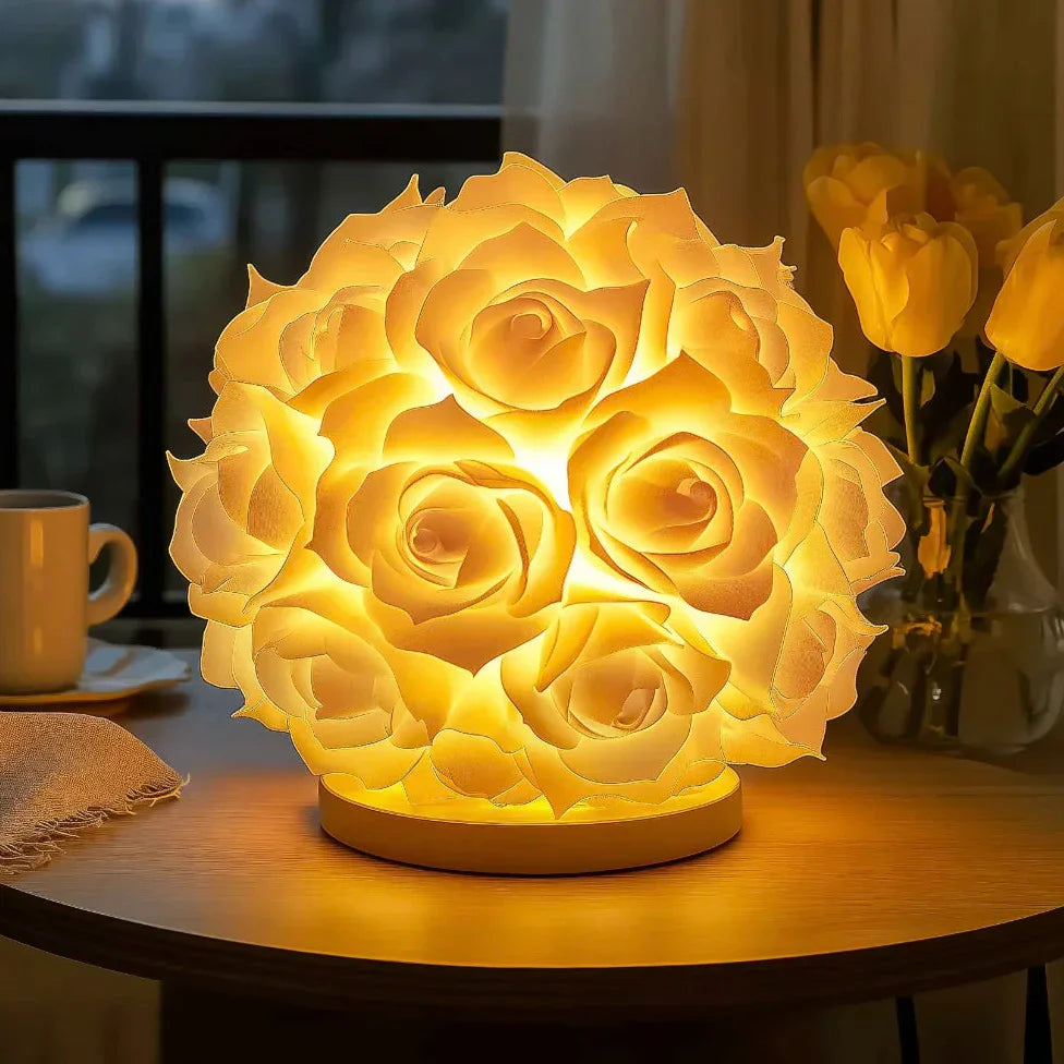 Dekorative Rosenbeleuchtung mit warmem LED-Leuchten – Künstliche Blumen Tischlampe für stimmungsvolle Wohnräume | Sansoti