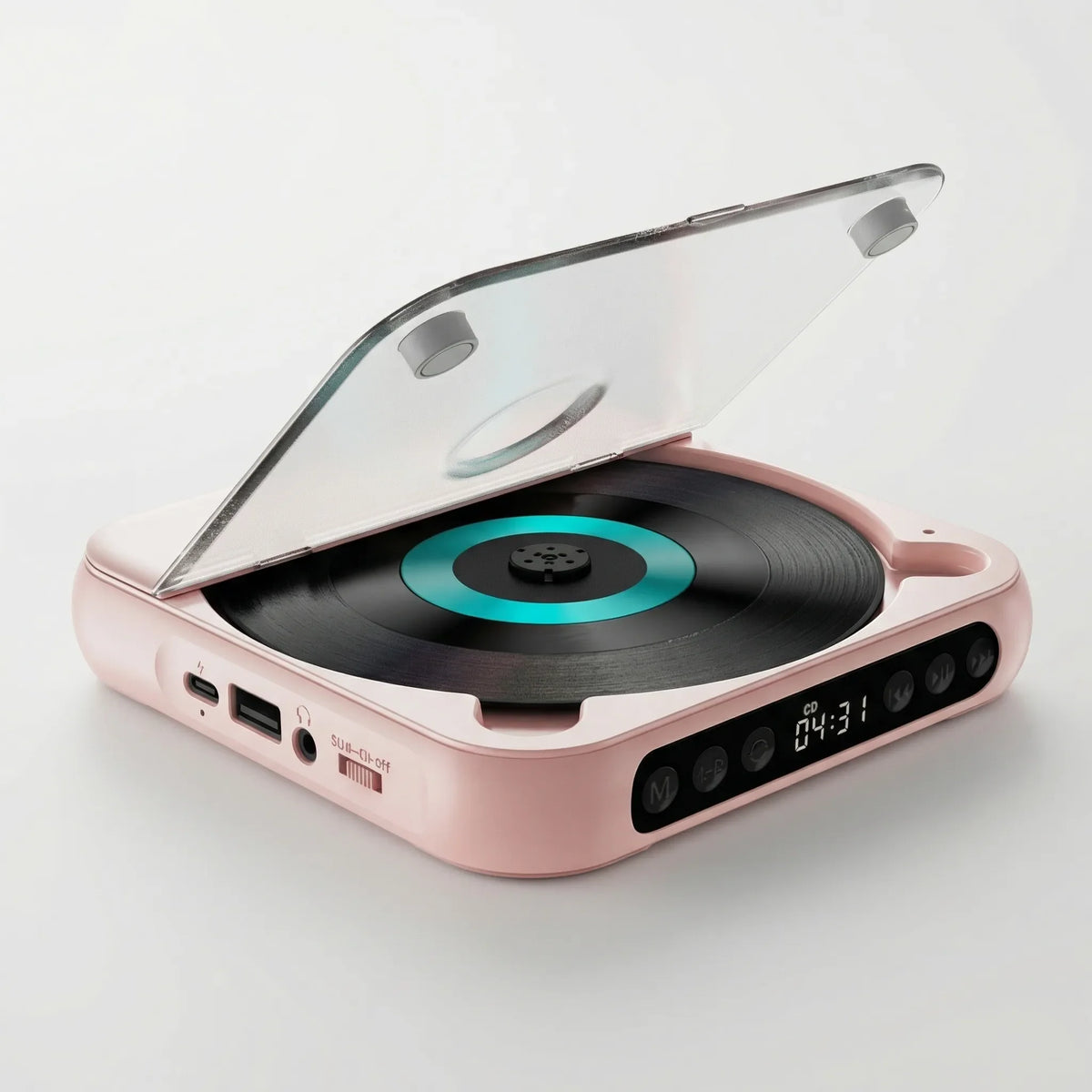 Portable Bluetooth CD Player – Compact & Rechargeable – Compatible with CD, CD-R, CD-RW & MP3 – Includes USB-C – Wireless & 3.5mm Audio | Sansoti