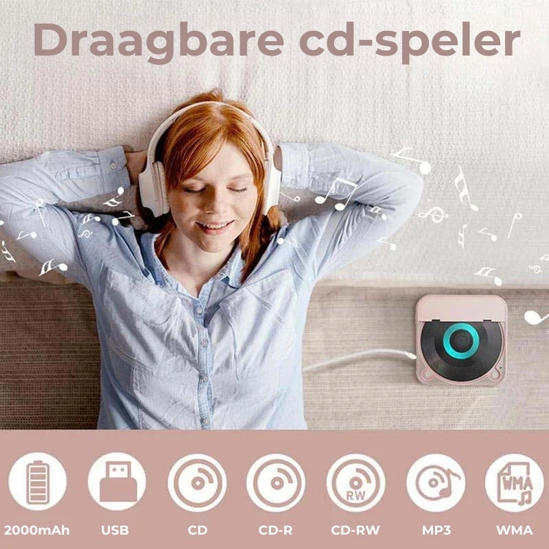 Portable Bluetooth CD Player – Compact & Rechargeable – Compatible with CD, CD-R, CD-RW & MP3 – Includes USB-C – Wireless & 3.5mm Audio | Sansoti