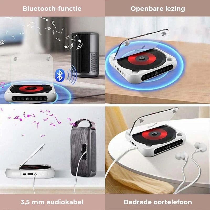 Portable Bluetooth CD Player – Compact & Rechargeable – Compatible with CD, CD-R, CD-RW & MP3 – Includes USB-C – Wireless & 3.5mm Audio | Sansoti