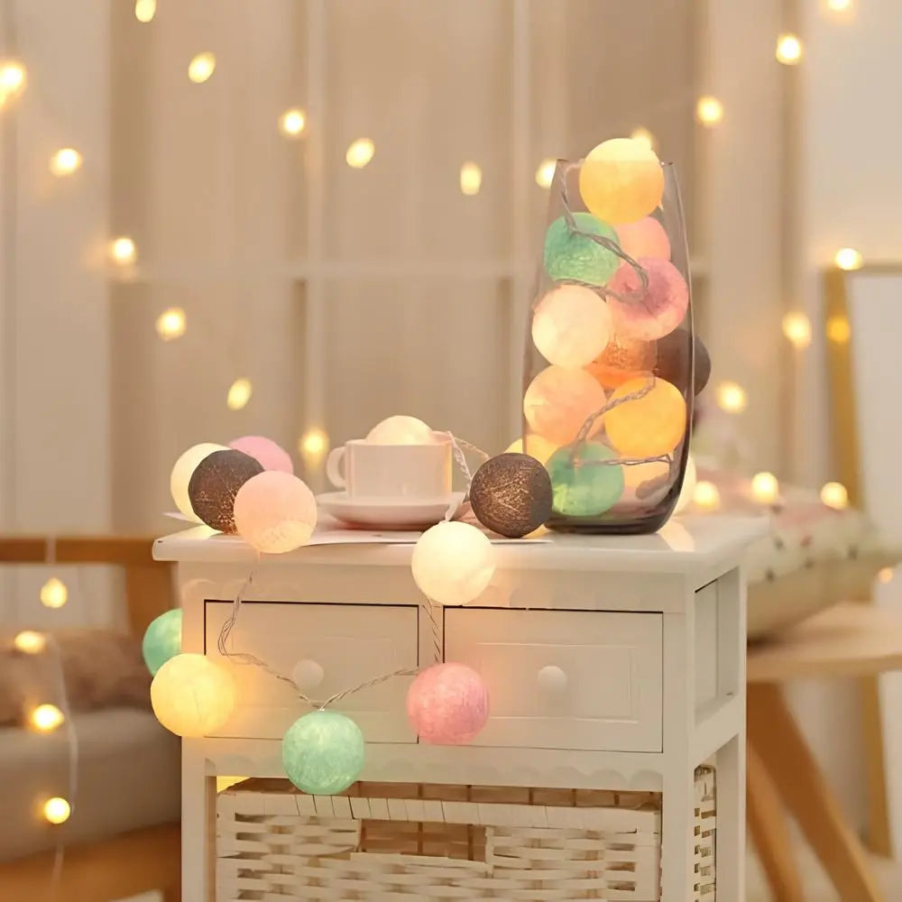 String Lights with Woven Balls Warm LED Ambient Light for Bedroom Living Room 20-200 Light Points | Sansoti