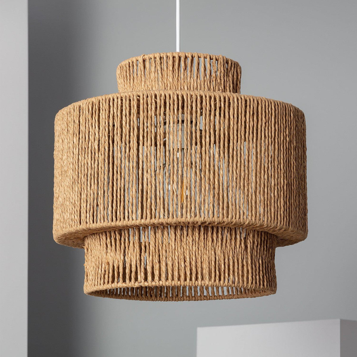 Rattan Hängelampe Ø 40cm Geflochten Raffia E27 Natürliches Design | Sansoti
