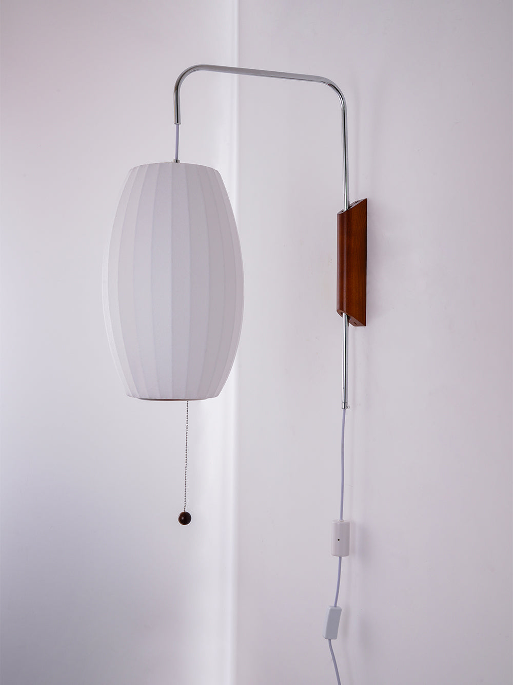Wall Lamp with Hinged Shade - Plug-In - Adjustable Light Direction - Scandinavian Design - Walnut Accent | Sansoti