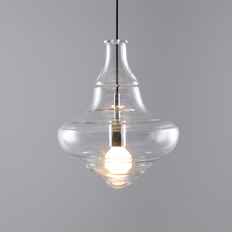 Suspension inspirée de l'Opéra Métropolitain avec silhouette fluide – verre fait main transparent, opale ou ambre – câble réglable 150 cm | Sansoti