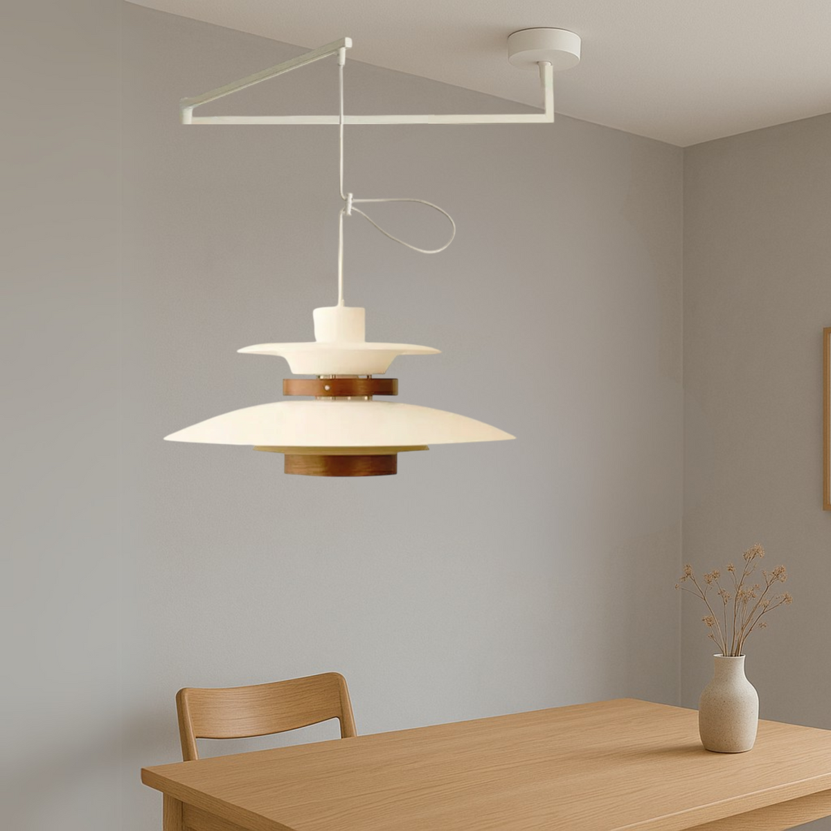 Suspension Merado bras pivotant métal bois noir éclairage salle à manger réglable design scandinave lampe suspendue moderne | Sansoti