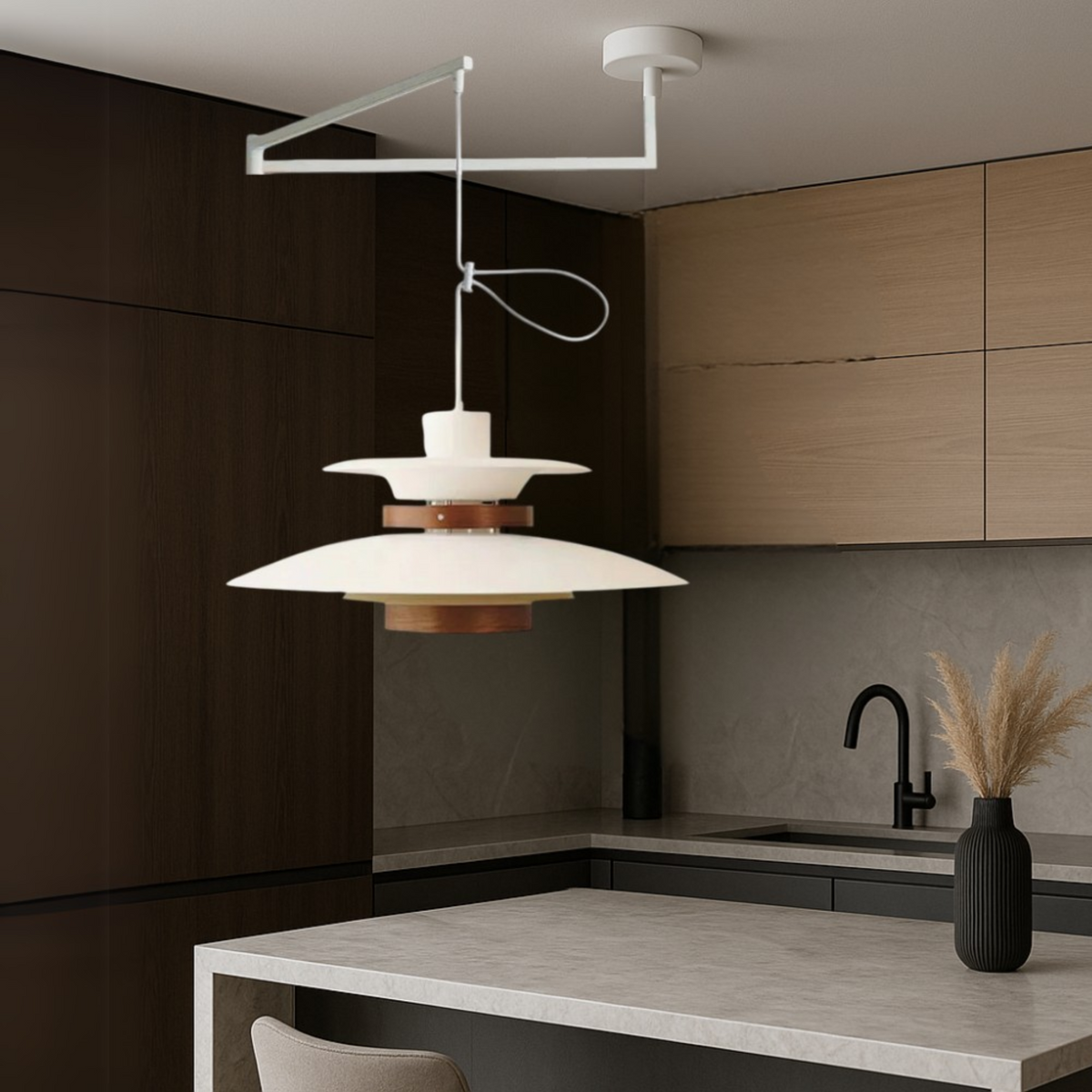 Suspension Merado bras pivotant métal bois noir éclairage salle à manger réglable design scandinave lampe suspendue moderne | Sansoti