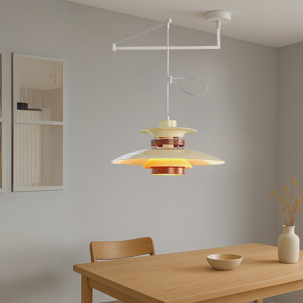 Suspension Merado bras pivotant métal bois noir éclairage salle à manger réglable design scandinave lampe suspendue moderne | Sansoti