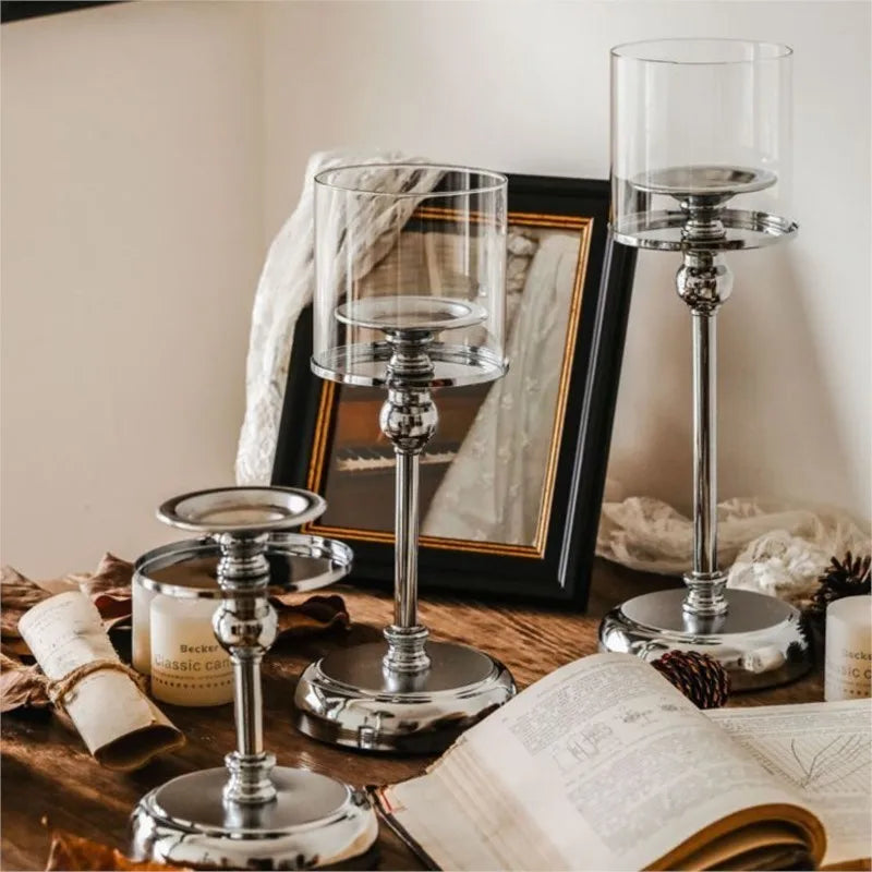 Candelabro de vidrio y metal, dorado o plateado, estilo escandinavo, decoración de mesa de lujo para el salón o restaurante | Sansoti