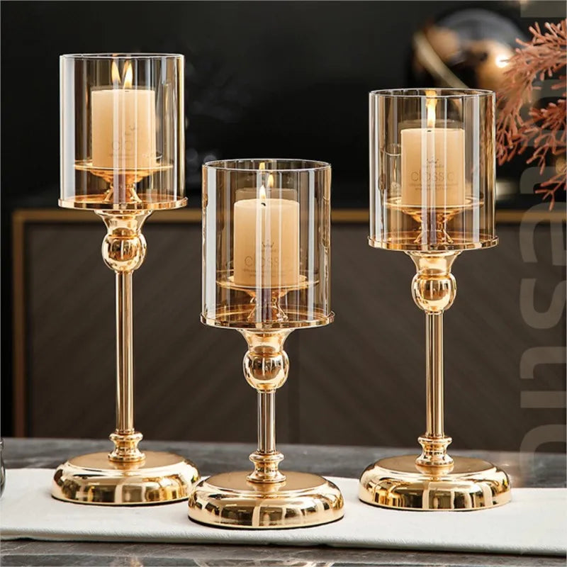 Candelabro de vidrio y metal, dorado o plateado, estilo escandinavo, decoración de mesa de lujo para el salón o restaurante | Sansoti