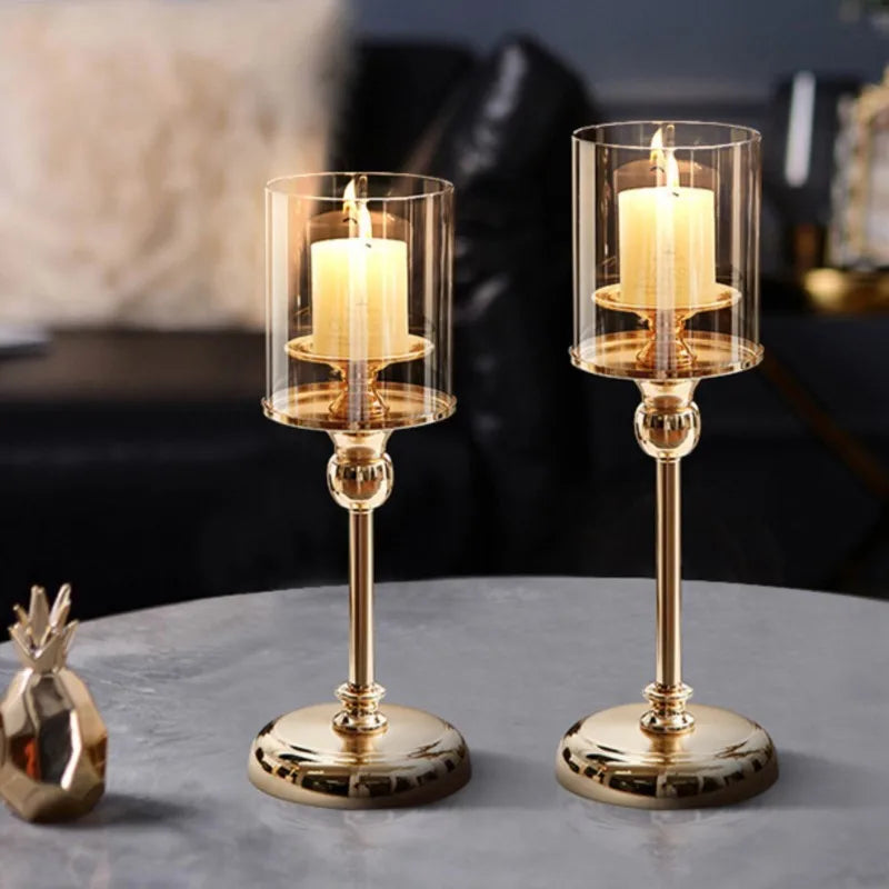 Candelabro de vidrio y metal, dorado o plateado, estilo escandinavo, decoración de mesa de lujo para el salón o restaurante | Sansoti