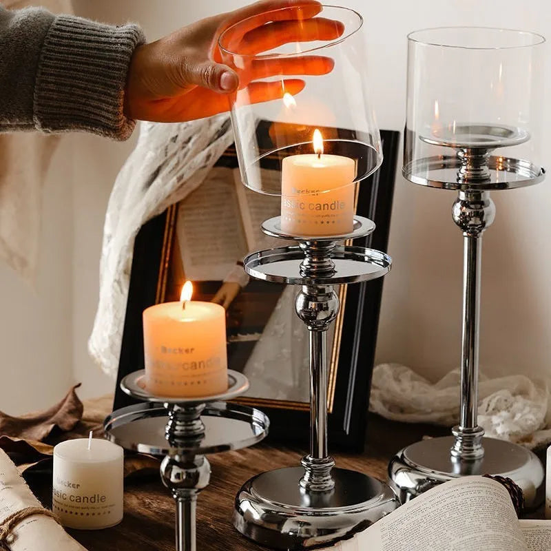 Candelabro de vidrio y metal, dorado o plateado, estilo escandinavo, decoración de mesa de lujo para el salón o restaurante | Sansoti