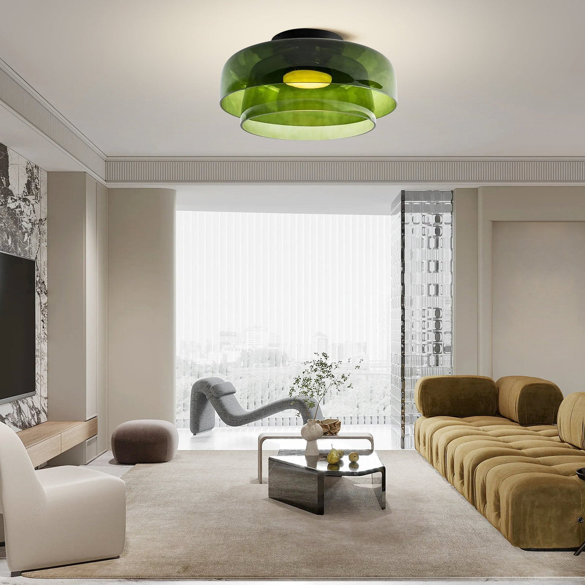 Design-Glas-Deckenlampe mit geschichteter Struktur — Elegantes Lichtspiel für Esszimmer, Wohnzimmer und Schlafzimmer | Sansoti
