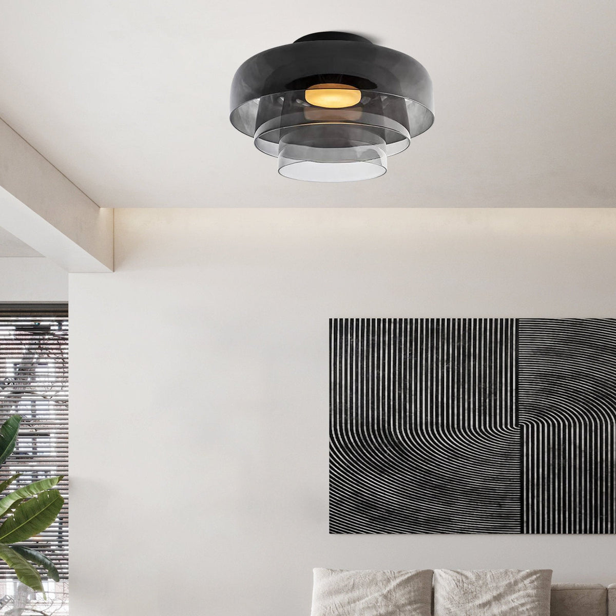 Design-Glas-Deckenlampe mit geschichteter Struktur — Elegantes Lichtspiel für Esszimmer, Wohnzimmer und Schlafzimmer | Sansoti