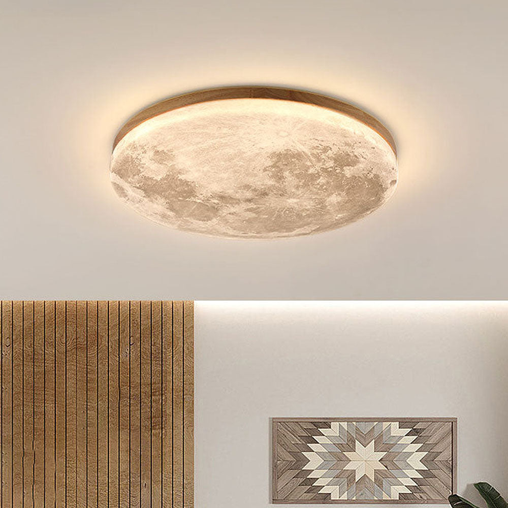 LED-Deckenlampe Mond-Design Holz Acryl rund 26-48cm Schlafzimmer Wohnzimmer Deckenlampe Mondlampe LED-Beleuchtung modernes Interieur | Sansoti