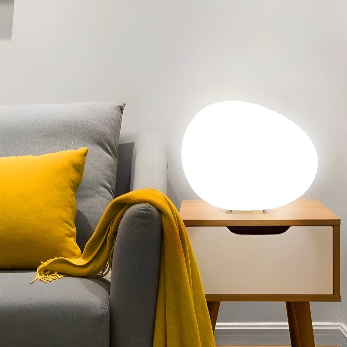 Stone Table Lamp LED 3-Colors PE Atmosphere Lamp 22cm Living Room Bedroom Scandinavian Organic Night Lamp Dimmable | Sansoti