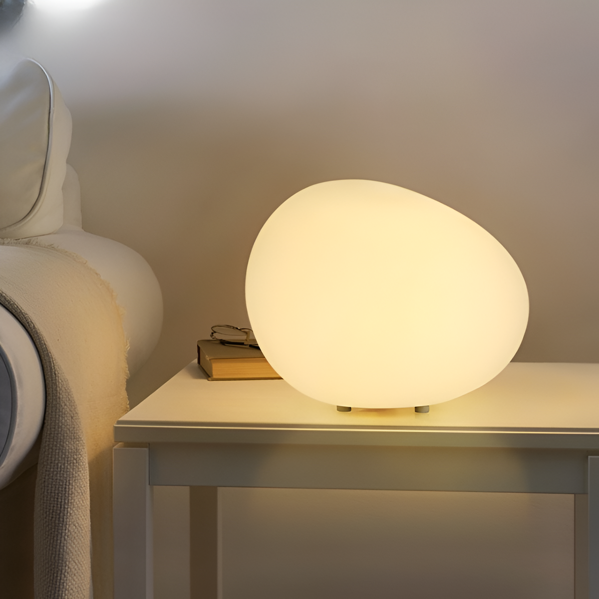 Stone Table Lamp LED 3-Colors PE Atmosphere Lamp 22cm Living Room Bedroom Scandinavian Organic Night Lamp Dimmable | Sansoti