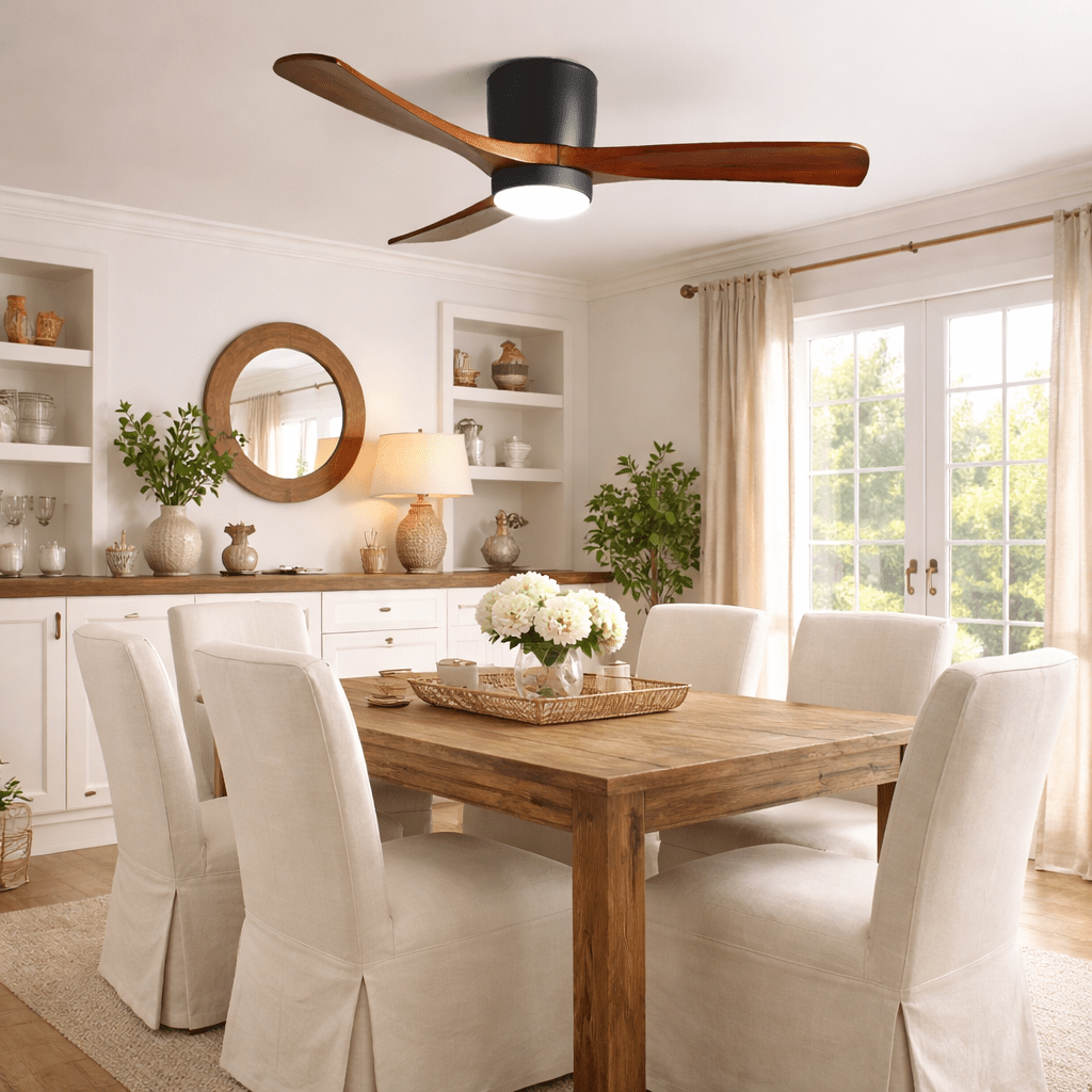 Ceiling fan with lighting 106-132 cm wood-look remote control 6 speeds living room bedroom | Sansoti