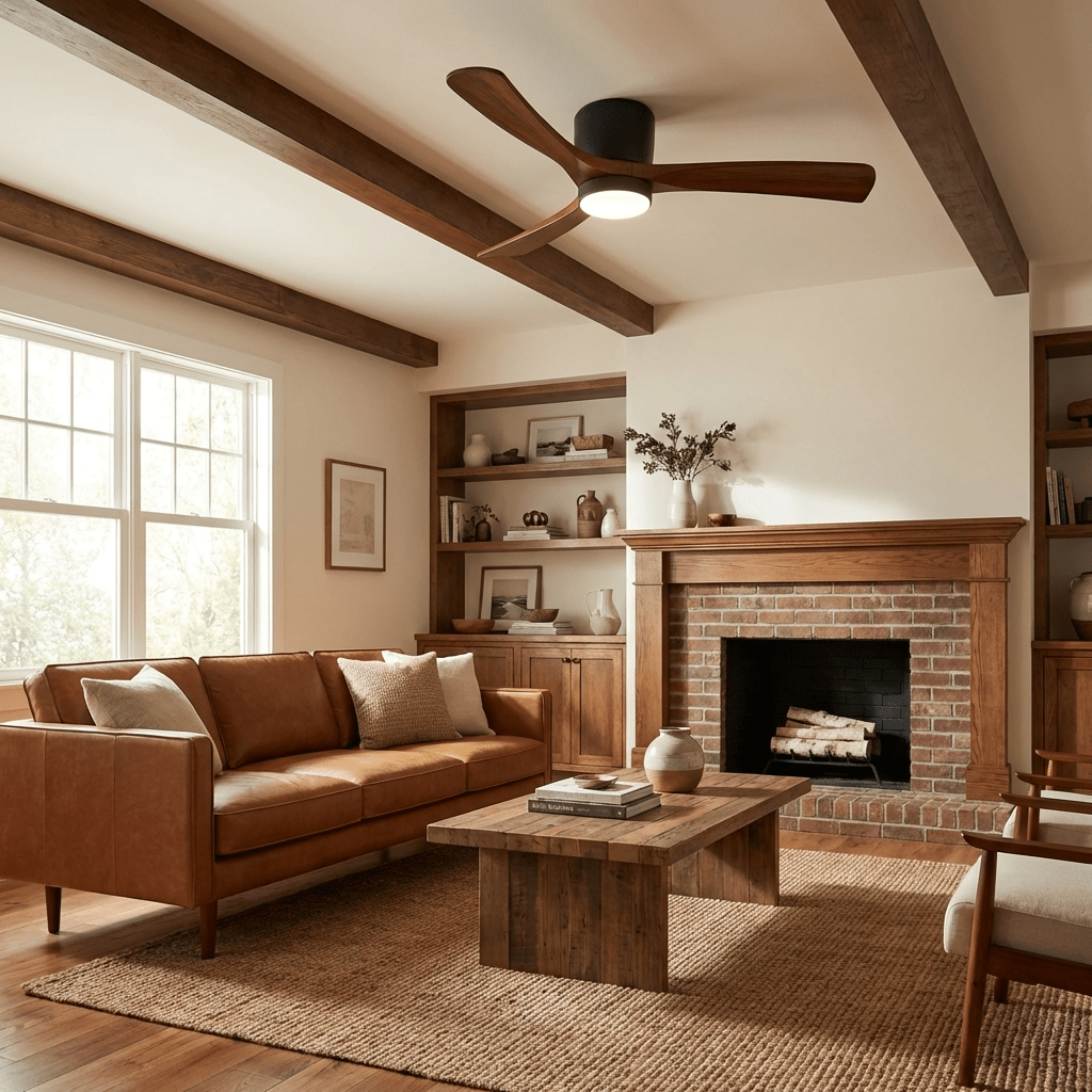 Ceiling fan with lighting 106-132 cm wood-look remote control 6 speeds living room bedroom | Sansoti